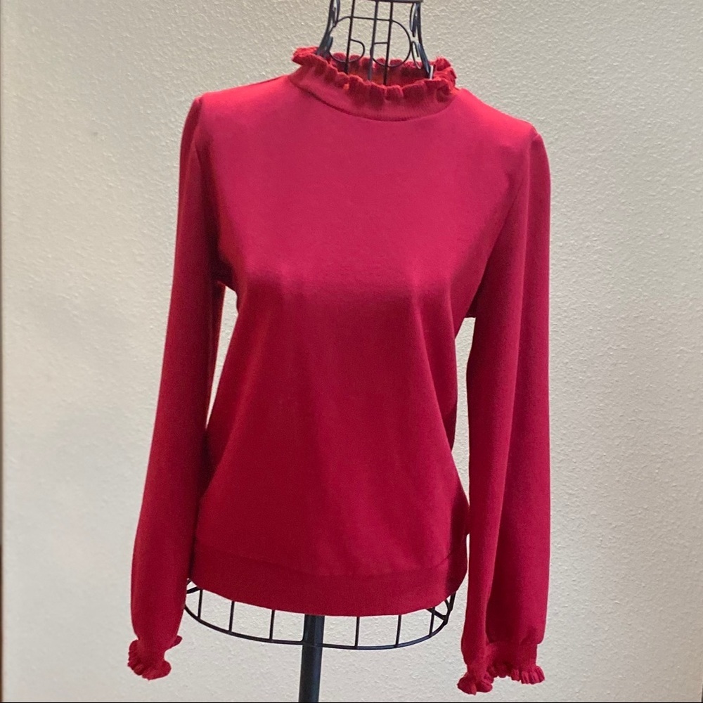 💃 NWOT Red Ruffle Trim Sweater Jumper Sz S